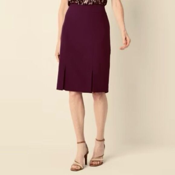 Apostrophe Stretch Tonal Stripe Pleated Hem Skirt Eggplant purple nWT - Picture 2 of 10